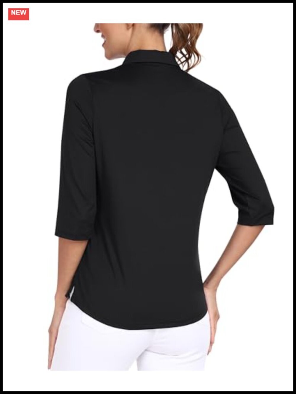 Women's 3/4 Sleeve Quarter Zip Golf Polo Quick Dry Athletic Top - Picture 2 of 6